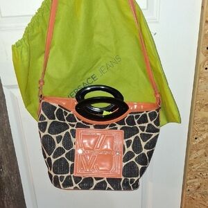 Versace Jeans Collection Black and Coral Shoulder Bag